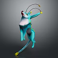 Blue Cat Like Animal With Long Ears Yellow Accents And Standing Pose