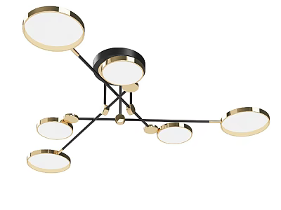 Modern Multi Light Chandelier with Circular Shades Black Frame and Golden Trim 3d model