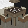 Modern Entertainment Table with Brown Surface Beige Frame and Four Comfortable Chairs