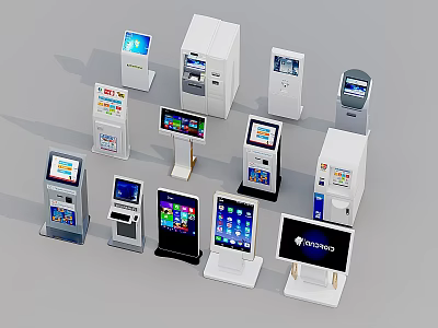 Different Types of Modern Public Self Service Terminals for Payment and Information 3d model