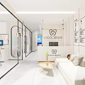 Modern Dental Clinic Interior With Reception Desk Sofa Green Plant And Glass Partition