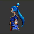 Eastern Style Character With Blue Hair And Traditional Ornate Costume