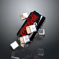 Coca-Cola Beverage Can With Ice Cubes Scattered On Dark Background Surface 3d model