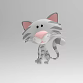 Cute 3D Cartoon Gray Striped Cat With Pink Ears And Nose Sitting