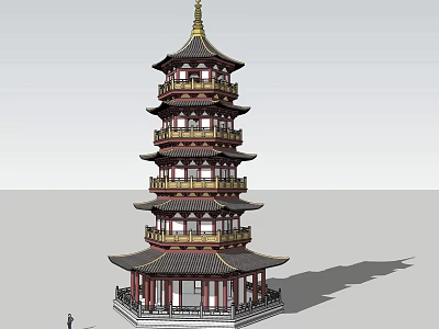 Traditional Chinese Pagoda Tower With Multi Story Eaves Ornate Architectural Details And Golden Spire 3d model