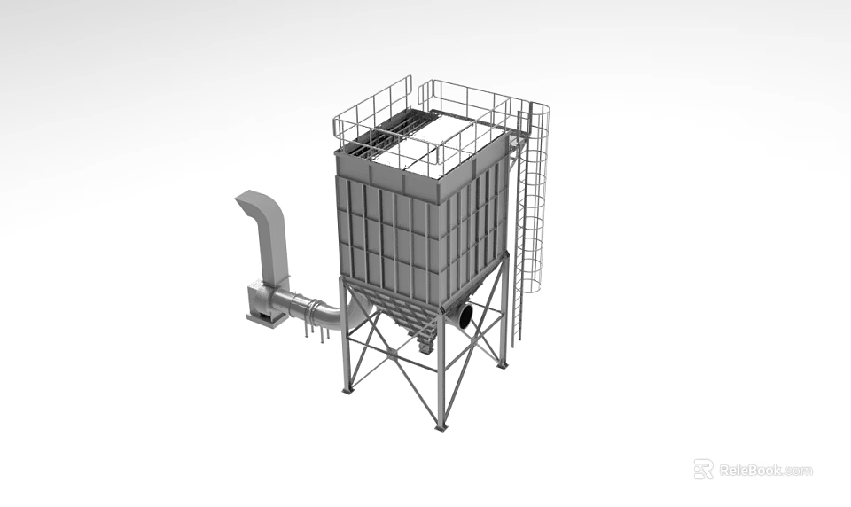 Industrial Dust Collector with Square Body Top Guardrail Ladder and Pipe for Efficient Dust Removal 3d model 