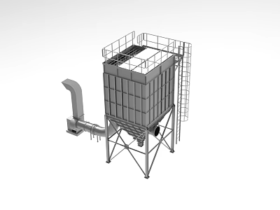 Industrial Dust Collector with Square Body Top Guardrail Ladder and Pipe for Efficient Dust Removal 3d model