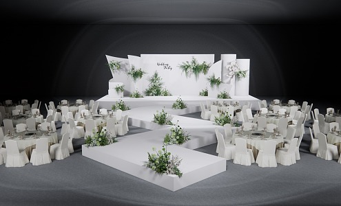 Modern White Green Simple Wedding 3d model