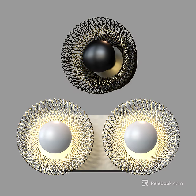 Contemporary Metal Wireframe Wall Sconce With Sphere Globe And Soft Warm Illumination Design 3d model 