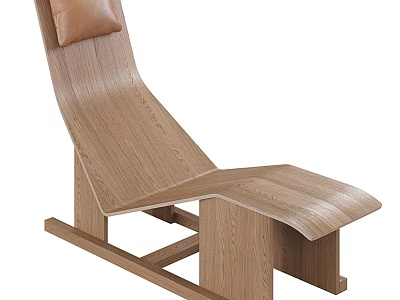 Modern Wooden Lounge Chair With Brown Cushion Ergonomic Structure And Natural Style 3d model