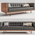 Gray Leather Sectional Sofa With Tufted Back Wooden Frame And Decorative Pillows 3d model