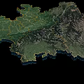 High Resolution Satellite Map of Regional Terrain with Boundaries and Features 3d model