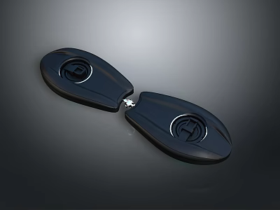 Black Symmetric Accessory With Circular Logo And Central Connecting Component Surface Design 3d model
