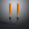 Traditional Nunchucks Weapon With Orange Sticks Black Handles And Chain Design