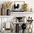 Ornamental Decor Set With Vases Sculptures Diffusers Books And Mirror For Shelf 3d model