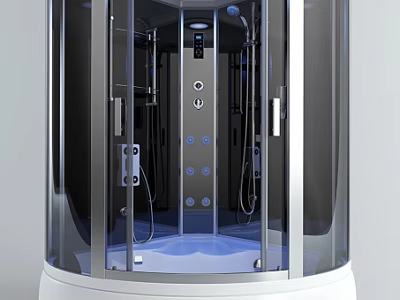 Modern All in One Shower Sauna with Glass Door and Blue LED Light 3d model