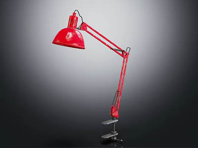 Red Floor Lamp With Adjustable Arm And Small Shelves On Base 3d model