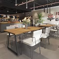 Modern Café Interior Design Featuring Wooden Dining Tables White Chairs Bar Counter And Pendant Lights