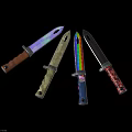 Four Assorted Tactical Knives Featuring Rainbow Blades And Diverse Handle Materials
