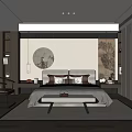 Traditional Chinese Bedroom Interior With Wooden Bed Circular Decor And Wardrobe