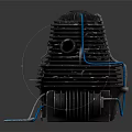 Deep Space Probe With Black Cylindrical Body Green Panel And Blue Cables For Cosmic Exploration