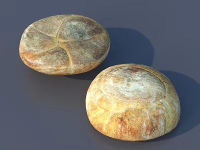 Freshly Baked Artisan Bread Round Loaves With Golden Crust And Cracked Texture 3d model