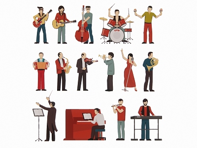 Modern 2D Cartoon Music Performance Singer Character Band Musical Instrument Music Silhouette model