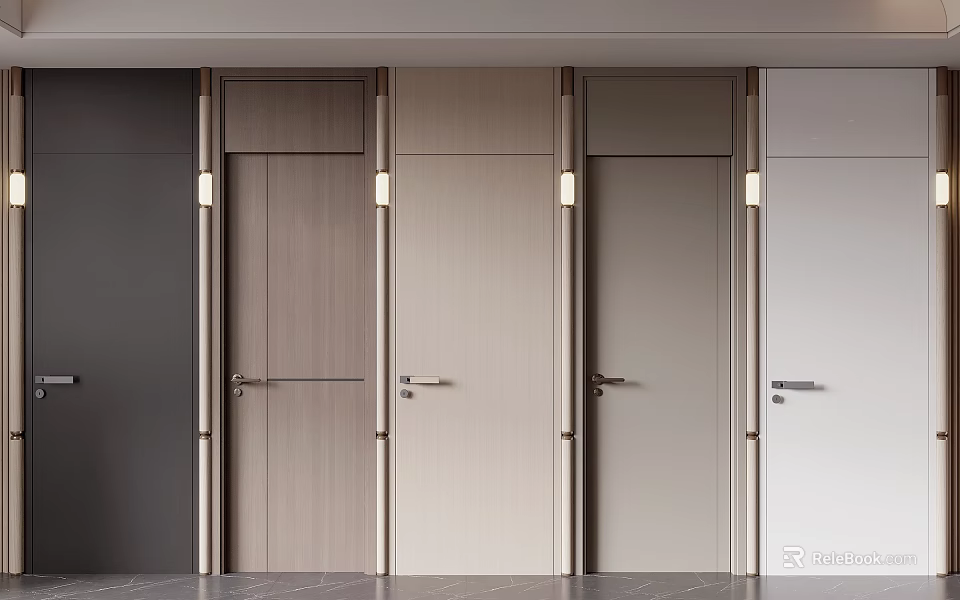 Modern Interior Swing Doors With Sleek Frames And Different Color Finishes 3d model 