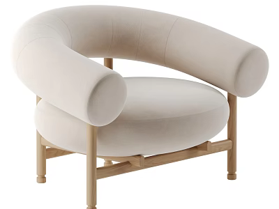 Modern Beige Single Sofa With Rounded Armrests And Wooden Legs For Minimalist Living Room Decor 3d model