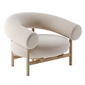 Modern Beige Single Sofa With Rounded Armrests And Wooden Legs For Minimalist Living Room Decor