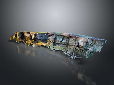 Layered Rocky Cliff Structure With Colorful Geological Strata And Reflection 3d model
