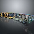 Layered Rocky Cliff Structure With Colorful Geological Strata And Reflection