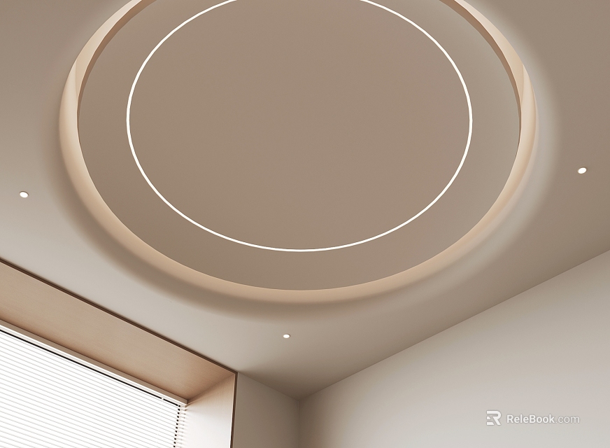 Modern Minimalist Ceiling Design With Circular Shape LED Strip And Recessed Lights 3d model 