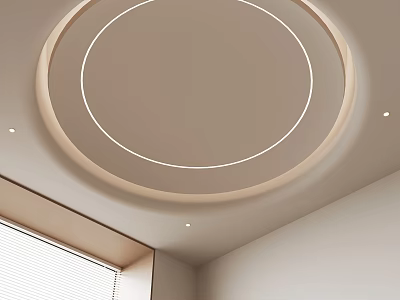 Modern Minimalist Ceiling Design With Circular Shape LED Strip And Recessed Lights 3d model