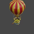 Colorful Hot Air Balloon With Red Yellow Stripes Flag And Hanging Basket