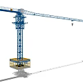 Blue Tower Crane As Building Component With Boom Hook And Wooden Base On Construction Site