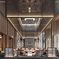 Elegant Modern Hotel Lobby Interior Design Featuring Chandelier Lighting Comfortable Seating And Glass Partitions
