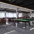Spacious Billiard Room Interior With Green Pool Tables Leather Sofas And Pendant Lights 3d model