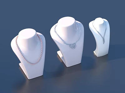 Gorgeous Jewelry Necklaces Display On White Mannequins With Three Unique Designs 3d model