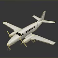 Small White Airplane With Twin Propellers And Windows Parked On Grey Background With Reflection 3d model