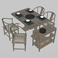 Modern Wooden Dining Table Set With Four Chairs And Side Shelf Cabinet