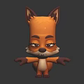 Cute Cartoon Style Orange Fox 3D Model with Brown Ears Standing Pose and Outstretched Arms