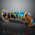 Fantasy Decorative Weapon With Blue Gemstone Golden Accents And Curved Wooden Handle