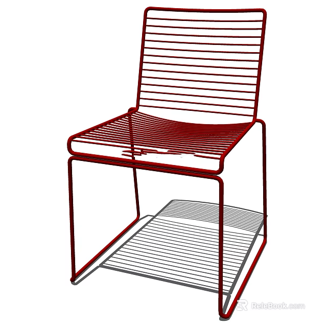 Red Metal Frame Leisure Chair With Striped Backrest Seat And Lower Shelf 3d model 