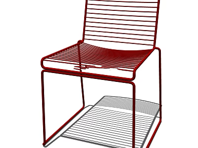 Red Metal Frame Leisure Chair With Striped Backrest Seat And Lower Shelf 3d model