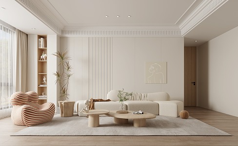 Modern Living Room Simple Living Room Cream Living Room 3d model