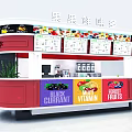 Red Commercial Juice Kiosk Equipment With Menu Board And Fruit Displays