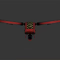 Red Drone With Dual Large Propellers And Yellow Black Warning Stripes Design