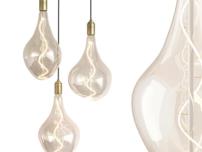 Modern Clear Glass Pendant Lights With Spiral Filament And Brass Accents 3d model