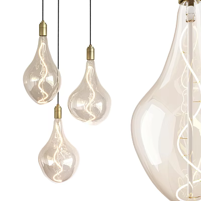 Modern Clear Glass Pendant Lights With Spiral Filament And Brass Accents 3d model